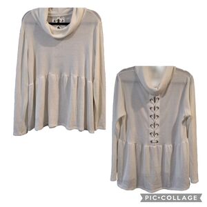 Maurices Ivory Lace Up Grommet Back Cowl Neck Baby Doll Sweater Women's Large